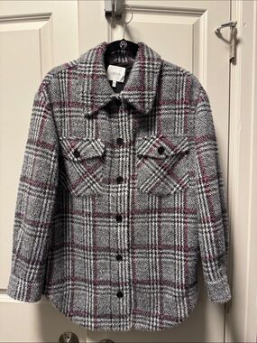 Greylin Gray Plaid Shacket with Pink Accent